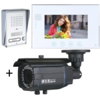 *Classic 4-wire, surface mount video doorphone + 7 inch white intercom monitor + Outside Bullet Camera