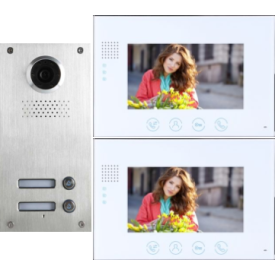 Classic 4-wire, surface mount video doorphone for 2 apartments + 2, 7 inch monitors with white surround