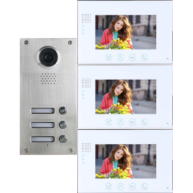 Classic 4-wire, surface mount video doorphone for 2 apartments + 3, 7 inch monitors with white surround