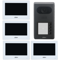 *Dahua IP apartment intercom system with 4 white intercom monitors + door phone with 4 call buttons