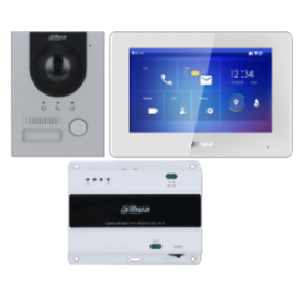 Components in the Dahua 2-wire intercom kit KTD01l, video door phone, white monitor & 2-wire switch