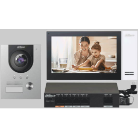 Dahua 7 inch colour monitor + flush mount video doorphone + powered network distributor 