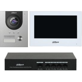 Dahua 7 inch colour monitor + flush mount video doorphone + powered network distributor 