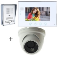 Classic 4-wire, surface mount video doorphone + 7 inch white intercom monitor + Outside Bullet Camera