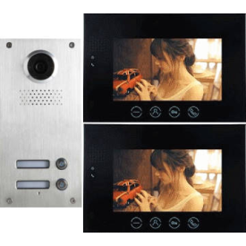video doorbell for 2 apartments + 2 color monitor in black case