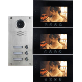 Classic 4-wire, surface mount video doorphone for 3 apartments + 3, 7 inch monitors with white surround