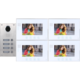 Classic 4-wire, surface mount video doorphone for 2 apartments + 4, 7 inch monitors with white surround
