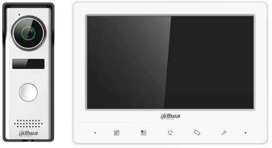 Dahua intercom system with video doorphone + video monitor in white case
